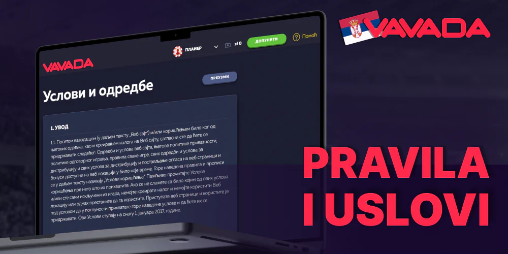 Preberite določila in pogoje spletne strani Vavada Srbija